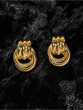 18K Plated Gold Tone Knot Earrings Luxury Style